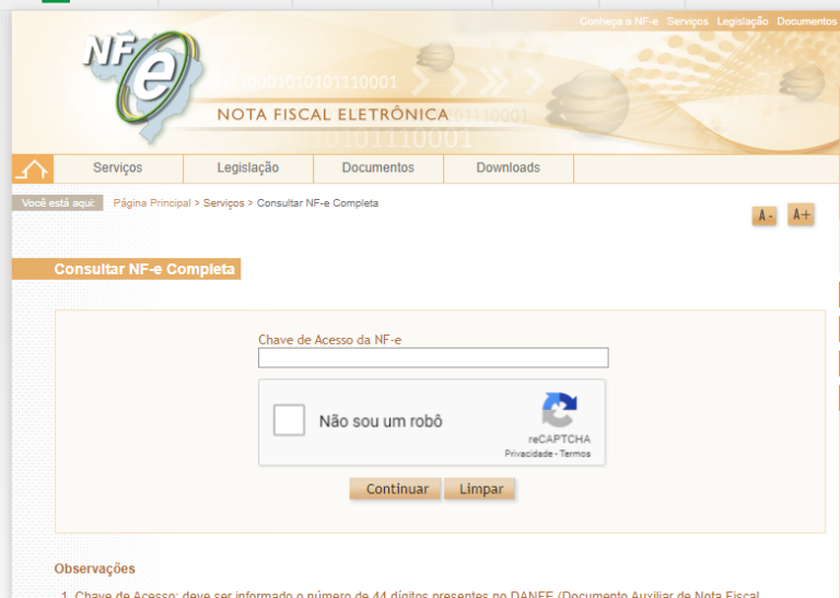 Portal SEFAZ | Baixar XML de NF-e