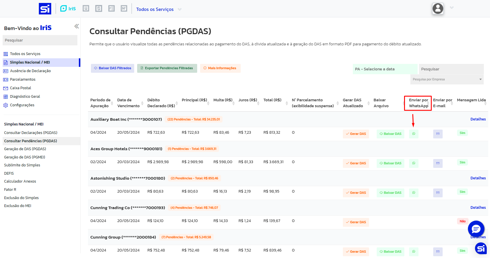 Envio por Whatsapp no SIEG IriS